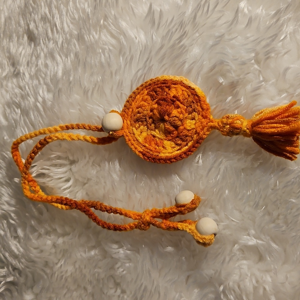 Handmade Orange Crochet Necklace and Earring Set Hand Knit Fall Jewelry beaded - Picture 7 of 17